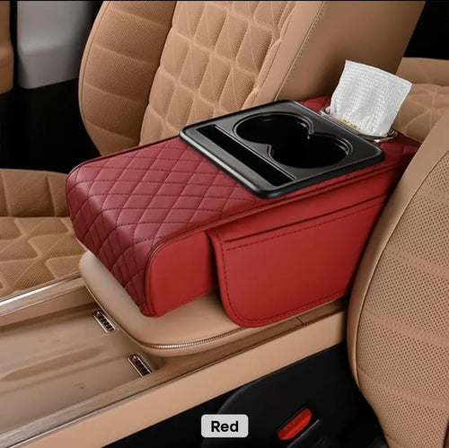 Car Armrest Cushion with Cup Holder & Tissue Box — Center Console Organizer
